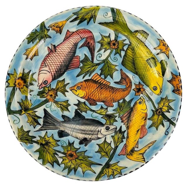 Hand-Painted Ceramic Plate with Fish from Water Berry, Zimbabwe, 1997 For Sale - Image 6 of 6