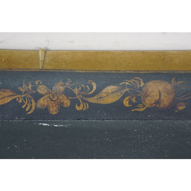Antique Rectangular Painted Floral Toleware Tray Serving Platter With Handles For Sale - Image 9 of 12
