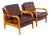 Pair of Danish Modern Leather Lounge Chairs | Sculpted Maple Frames | Brown Leather With Tufted Backs | C. 1960s For Sale