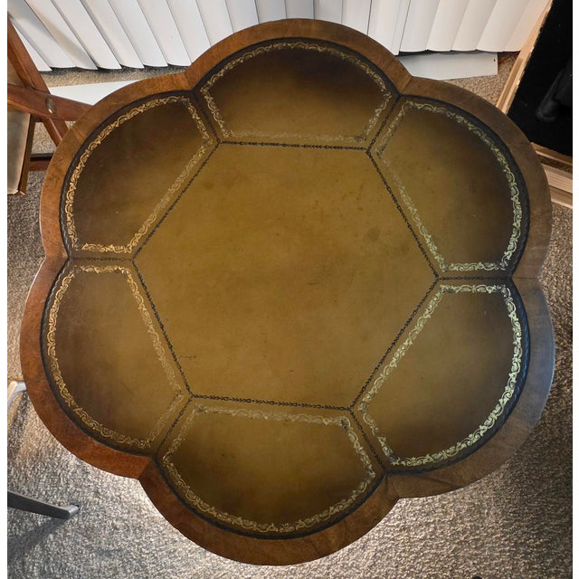 Cloverleaf (6-Lobed) Drum With Elaborate Inlay, Gilded Tooled Inset Leather Top, ca.1930s/40s, For Sale - Image 4 of 11