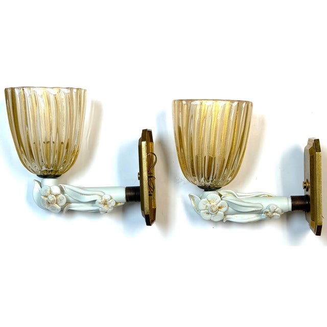 Pair Extraordinary Italian Barovier & Toso Murano Glass Floral Sconces, 1940s For Sale - Image 12 of 18