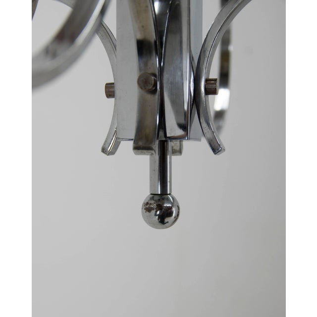 Art Deco Opaline Glass, Wood and Chrome Chandelier, 1930s For Sale - Image 11 of 13