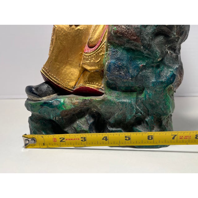 Vintage Chinese Daoist Fuxi Polychrome Gilt Wood Sculpture With Consecration Cavity For Sale - Image 12 of 13