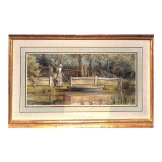 Mid 20th Century Woman With a Rowboat Watercolor Painting For Sale