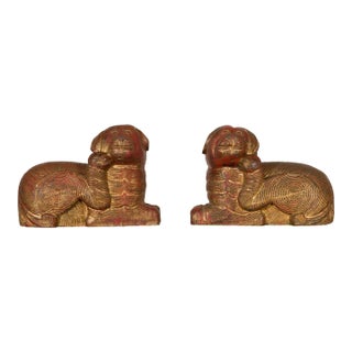 Vintage Pendant Thai Gilt Wood Mythological Creatures with Red Undertone - A Pair For Sale