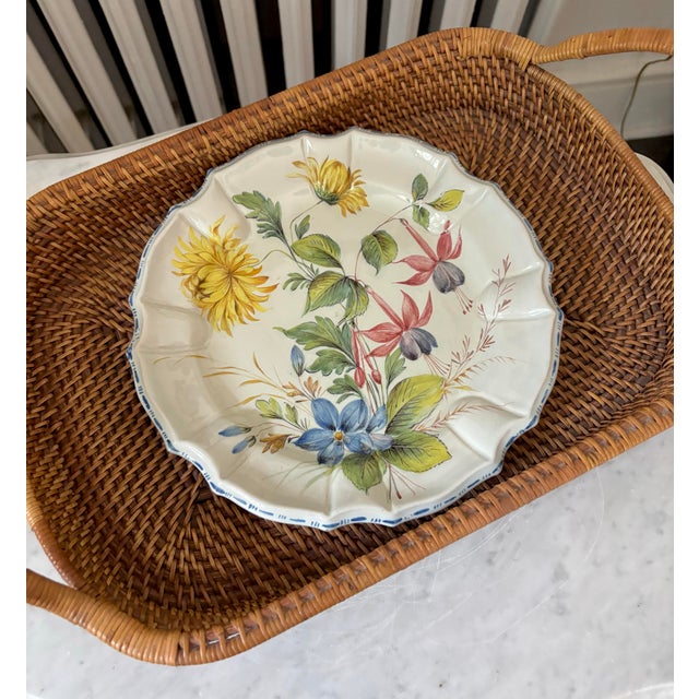 Italian Late 20th Century Italian Mid-Century Hand Painted Floral Plate For Sale - Image 3 of 6