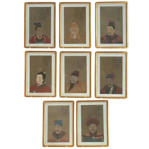 Early 20th Century Antique Chinese Ancestral Portrait Paintings- Set of 8