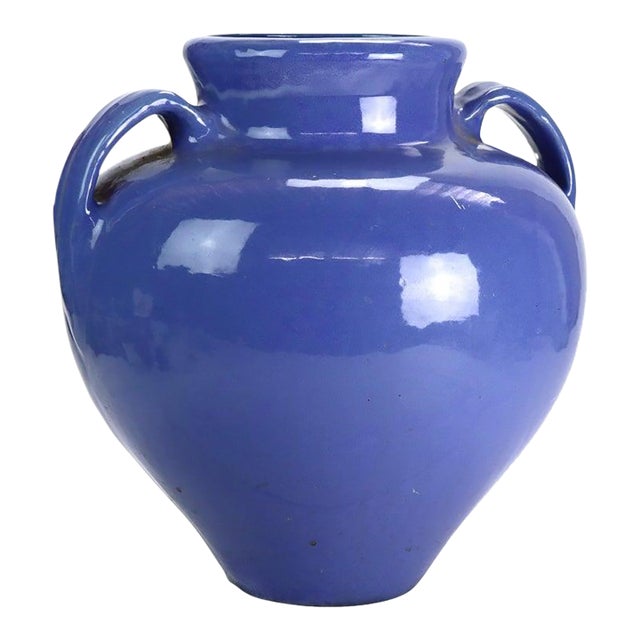 Large Antique Zanesville Blue Art Pottery Floor Vase C1930 For Sale