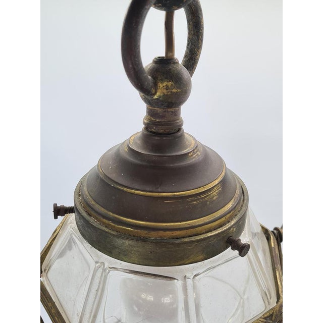 Vintage Brass and Beveled Glass Pendant Lamp, 1960s For Sale - Image 11 of 13