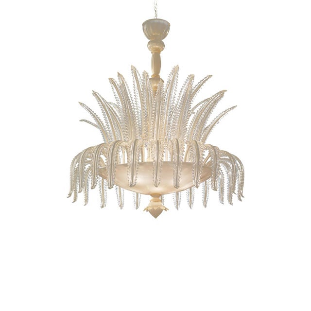 Venetian White and Gold Leaves Murano Style Glass Chandelier from Simoeng For Sale - Image 6 of 9