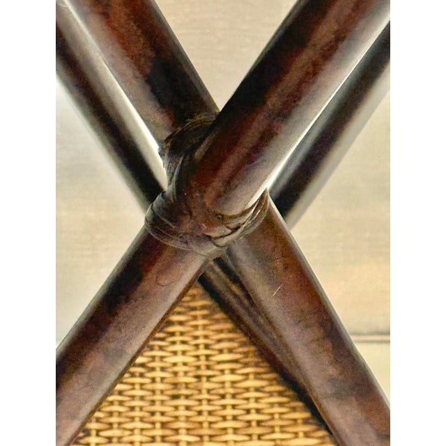 Brown Vintage Tortoiseshell Bamboo & Rattan Hexagonal Tiered Drinks Table - Palm Beach Regency - McGuire Style For Sale - Image 8 of 8