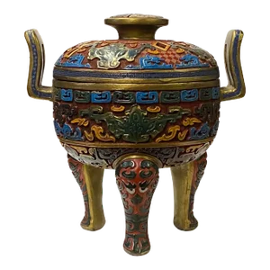 Chinese MIX Color Red Resin Lacquer Round Ding Display Art