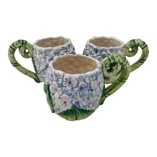 Set of 3 Fitz & Floyd Blue Hydrangea Mugs/Cups For Sale