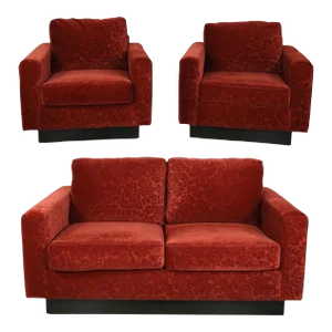 Mid-Century Modern Italian Maurice Villency Club Chairs & Settee / Sofa - 3 Pieces