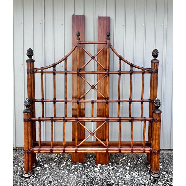 Hollywood Regency Pagoda Style Rattan Bed - Queen Size For Sale - Image 9 of 9