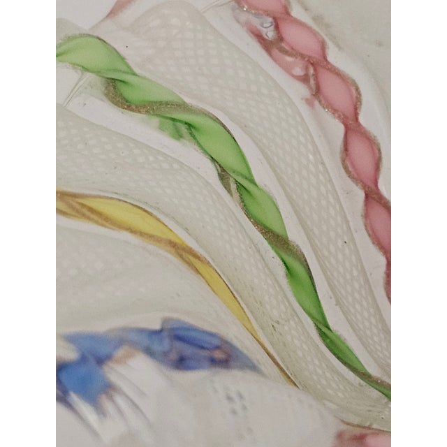 Murano Latticino Ribbon Art Glass Footed Bowl — Multicolor Gold Fleck, Italy For Sale - Image 11 of 14