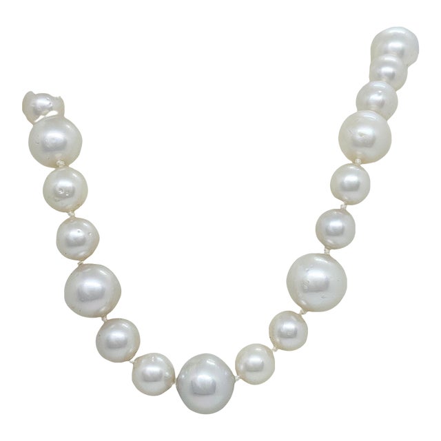 White Pearl Round Toggle Necklace in 14k Yellow Gold For Sale