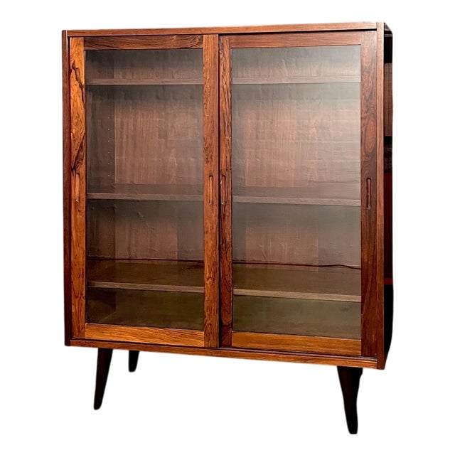 Danish Rosewood Display Cabinet with Sliding Doors, 1960s For Sale
