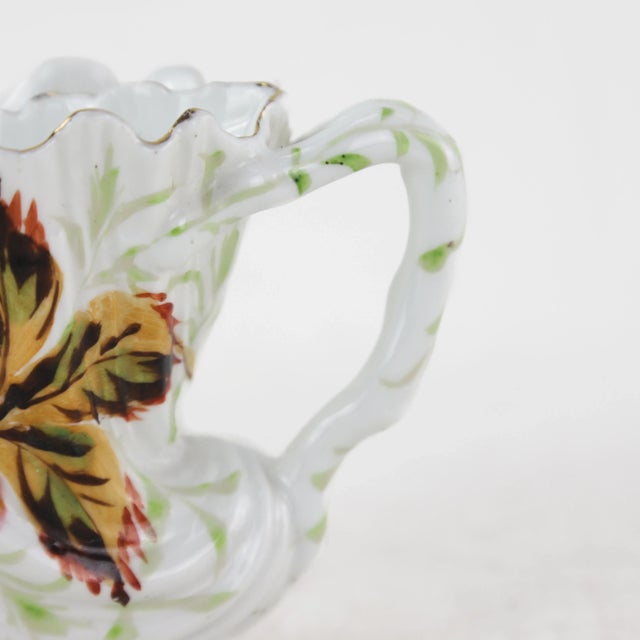 White Vintage Floral Porcelain Shaving Mug With Hand-Painted Flowers – Antique Bathroom Décor For Sale - Image 8 of 10