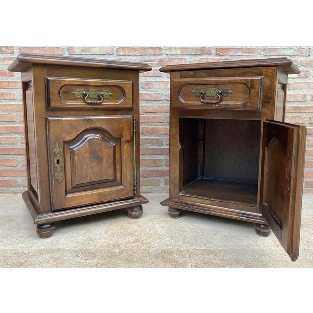 Pair of Spanish Wooden Bedside Cabinets With Drawer and Door, Mid 20th Century For Sale - Image 4 of 9