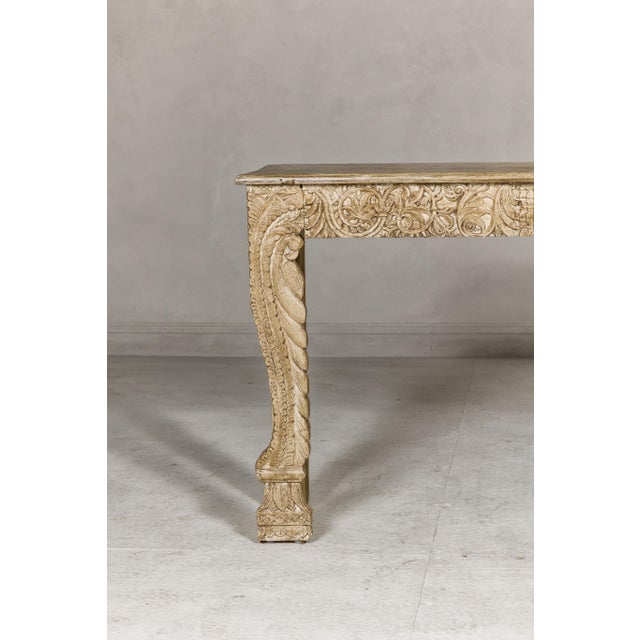 Mughal Style Painted Console Table with Foliage Carved Apron and Legs For Sale - Image 12 of 12