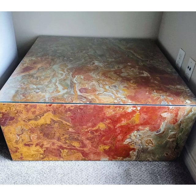 RARE and stunning Mid-Century, Postmodern 1970s Italian Marble square/cube coffee or cocktail table. Hidden casters, for...