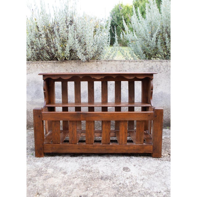 Rustic Vintage French Wall Shelf in Stained Pine, 1950 For Sale - Image 3 of 8