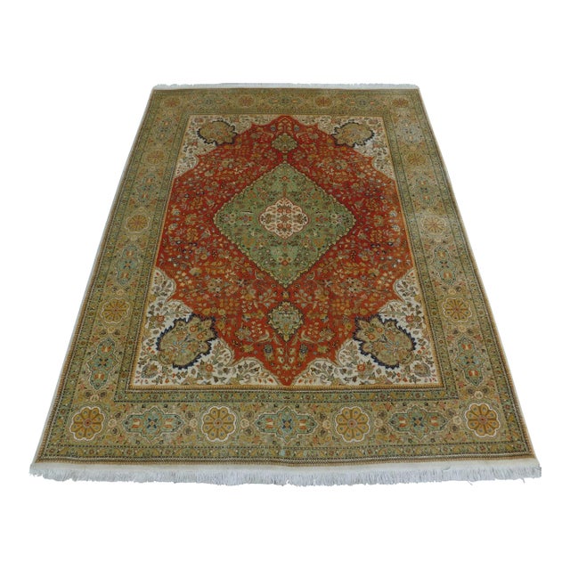 1970s Vintage Hand Knotted Persian Tabriz Rug 9'x 11'7" For Sale