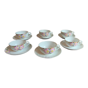 Antique, Early 20th Century Noritake Azalea Porcelain Tea Cups & Saucers, Set of Six