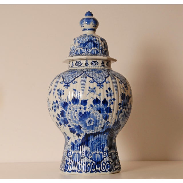 Royal Blue Royal Delft Vase Baluster Chinoiserie Peacock Blue and White Delftware For Sale - Image 8 of 14