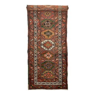 PLUSH Vintage Runner Earthy Clay, Terracotta with Incredible Grassy Greens Persimmon Rug 3.4 x 12.7 For Sale