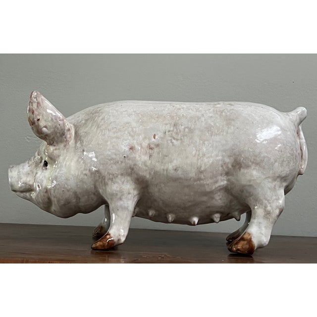 Terra Cotta Terra Cotta Tin Glazed Pig With Glass Eyes For Sale - Image 8 of 10