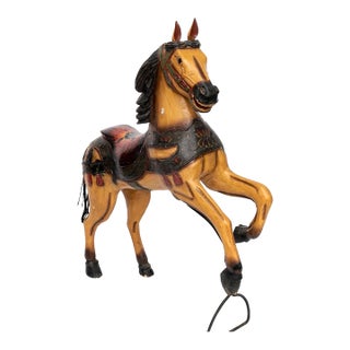 Vintage Painted Carousel Horse on Metal Support Stand For Sale