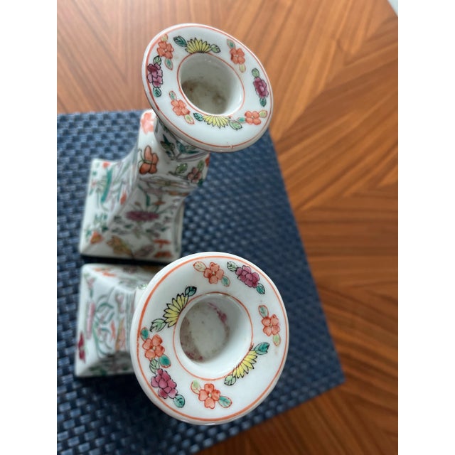 1970s Tall Hand-Painted Chinoiserie Candlestick Holders-Set of 2 For Sale In Houston - Image 6 of 8