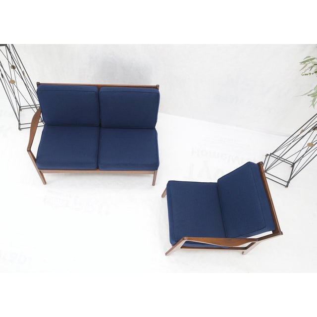 Danish Mid-Century Modern New Upholstery Walnut Frames Sofa & Chair Set Mint! For Sale - Image 12 of 15