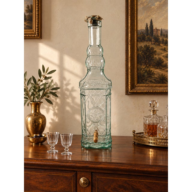 An exceptionally large antique mold-blown glass dispensing fountain, most likely French and dating from the late 19th to...