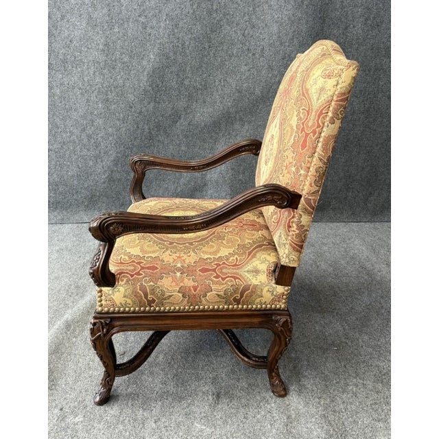 Late 20th Century Traditional High-Back Upholstered Arm Chair For Sale In Raleigh - Image 6 of 10