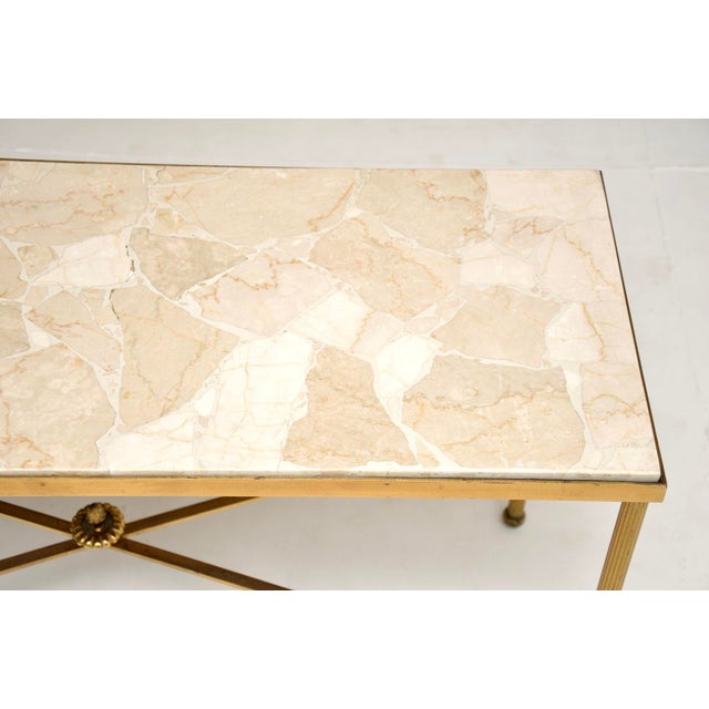 Stone Vintage French Brass and Marble Coffee Table, 1960 For Sale - Image 7 of 11