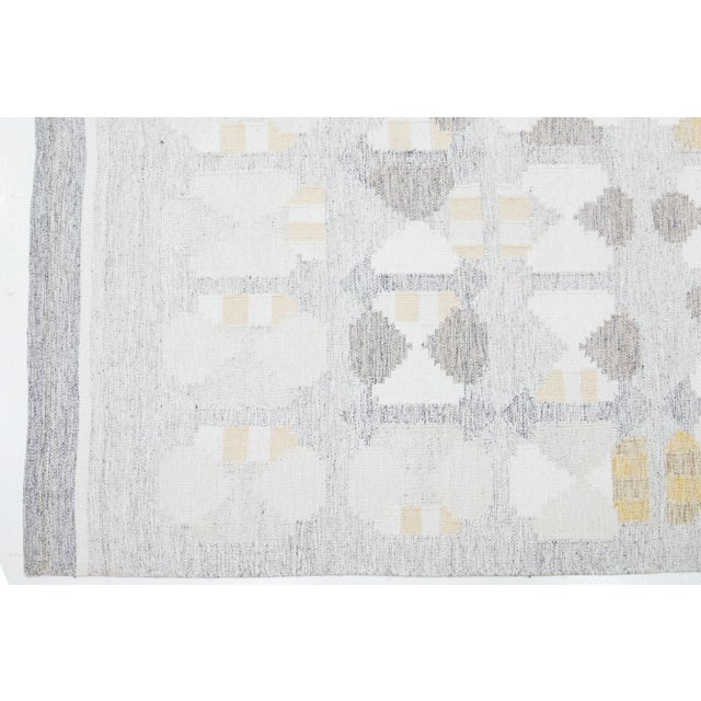 2020s Gray Modern Geometric Swedish Style Wool Rug For Sale - Image 5 of 7