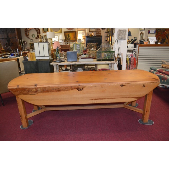 Vintage Heavy Pine Wood Irish Wake Table Drop Leaf Long Oval Dining Kitchen Farmhouse Work For Sale - Image 13 of 13