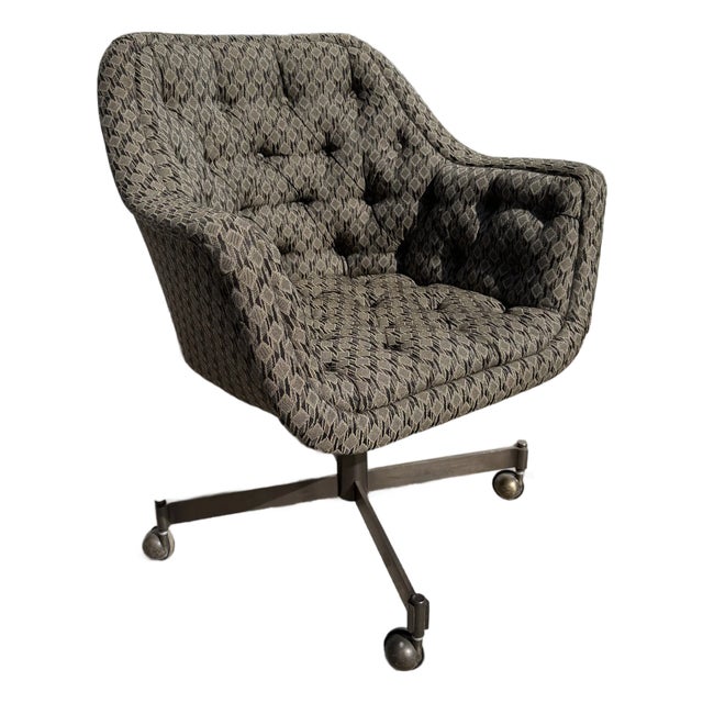 1970's Vintage Upholstered Swivel Desk Chair For Sale