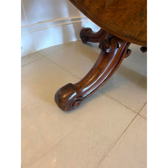 Brown Antique Victorian Burr Walnut Carved Centre Table, 1860 For Sale - Image 8 of 15