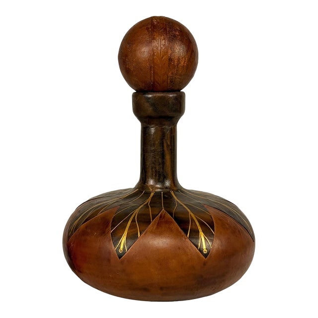 Vintage Italian Leather Wrapped Cognac Liquor Decanter W/ Stopper For Sale