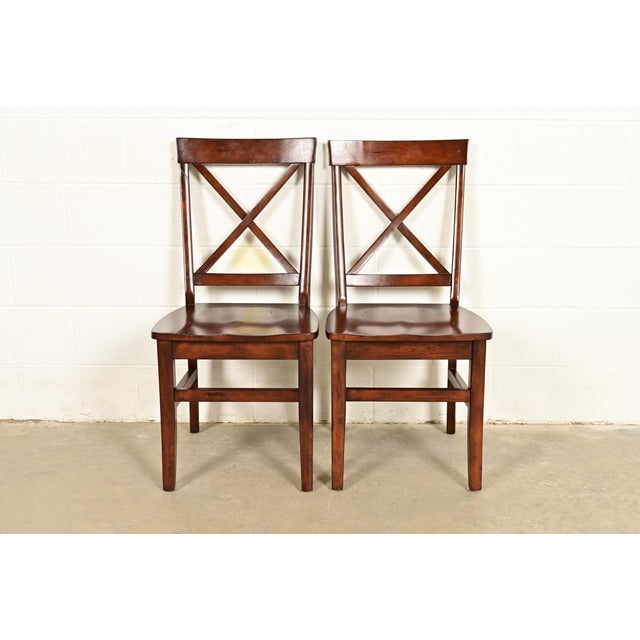 Farmhouse English Country Farmhouse Carved Walnut X-Back Side Chairs or Dining Chairs, Pair For Sale - Image 3 of 13
