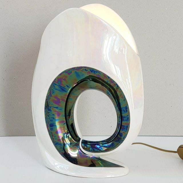 White Vintage Italian Table Lamp in Mother-of-Pearl Ceramic by Camillo Lusso, 1960s For Sale - Image 8 of 8