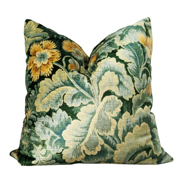 Chelsea Velvet Emerald and Saffron Pillow For Sale