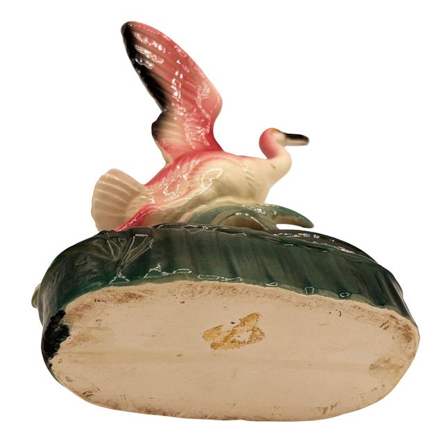 1950s 1950s Mid-Century California Pottery Ceramic Pink Open Wing Flamingo Table Planter For Sale - Image 5 of 8