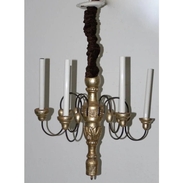 Vintage Carved Wood & Silverleaf Six Light Chandelier For Sale - Image 4 of 4
