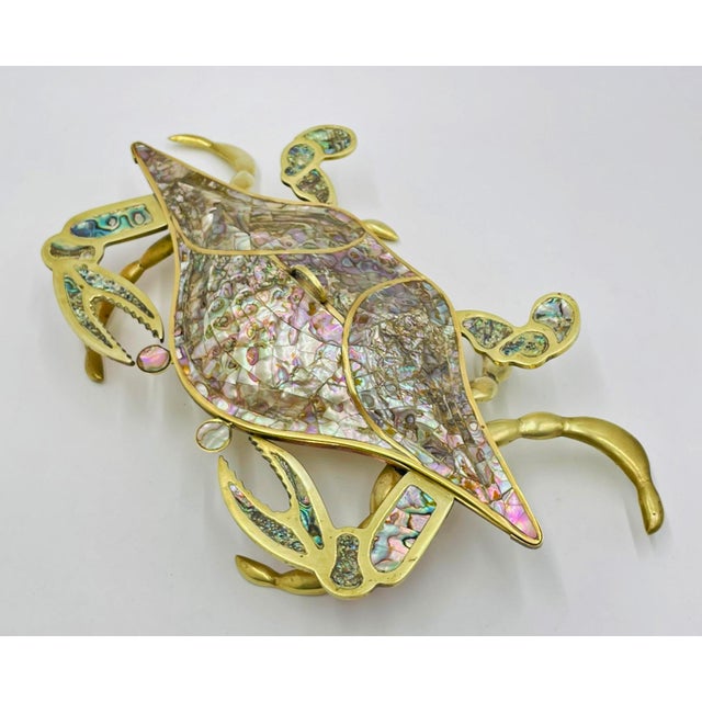 1960s 1960s Rare Los Castillo Taxco "Crab" Abalone & Brass Jewelry Box, Mexican Silversmith For Sale - Image 5 of 18