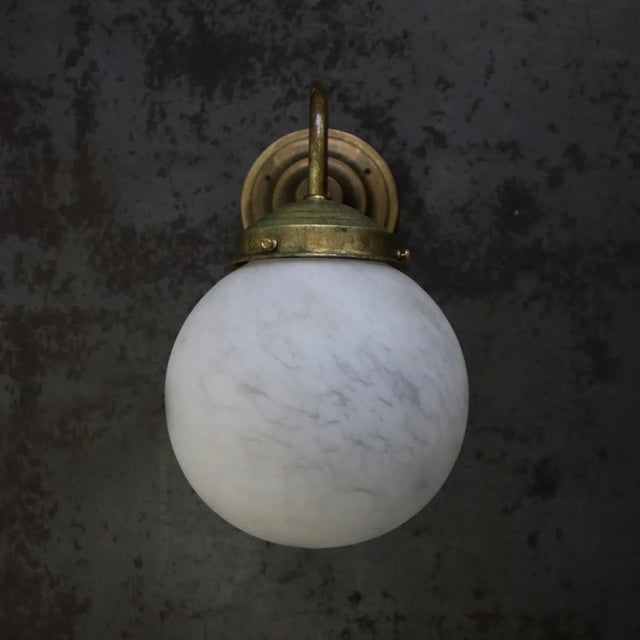 1950s French White Marble Opaline Glass Brass Sconces Wall Lamp For Sale - Image 5 of 7